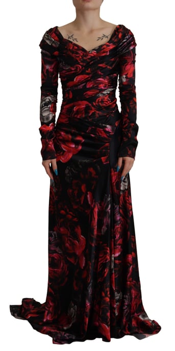 Dolce & Gabbana Schwarze Blumen-Rosen A-Linien-Kleid Damen Kleid - Image 1