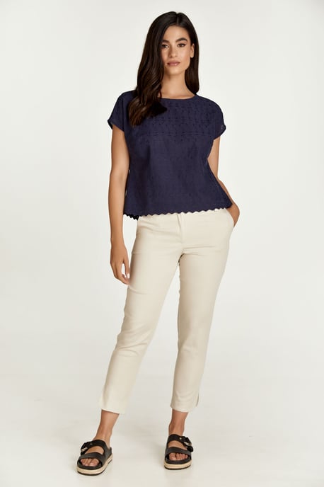 Navy Sleeveless Embroidered Top