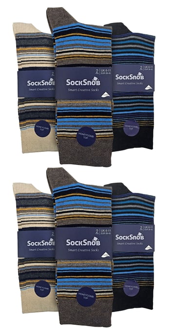 12 Paar Multipack Herren Baumwolle bunt gestreiften Kleid Socken | Socken Snob | gemusterten Business Casual Dress Socken - Bangkok - Image 2
