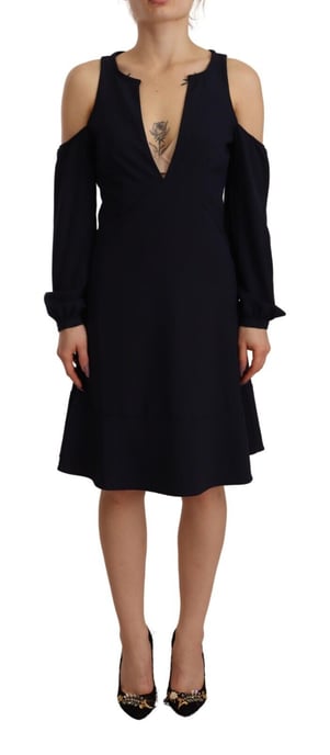 Twinset Damen Schwarzes Langarm-Ausschnitt-A-Linie Kleid - Image 1