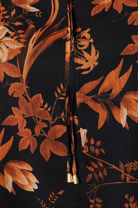 Floral Print Frill Detail Tie Neck Top