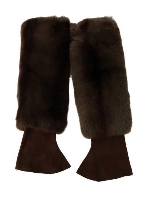 Dolce & Gabbana Women's Brown Elbow Length Finger Less Gloves (gants en fourrure sans doigts) - Image 3