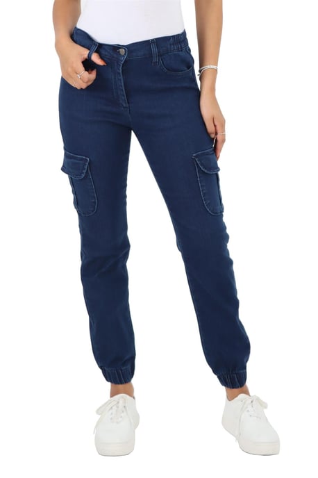 Damen-Jeans mit seitlichem elastischem Bund und Bündchen in dunkler Stonewash-Optik - Image 1