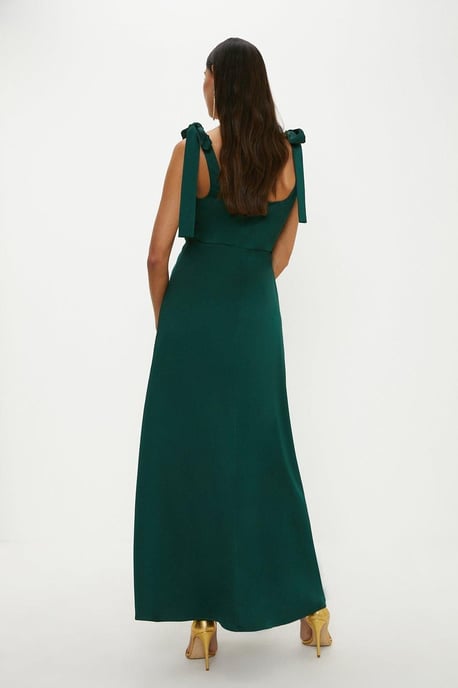 Satin Tie Shoulder Midi Bridesmaids Dress - Image 4