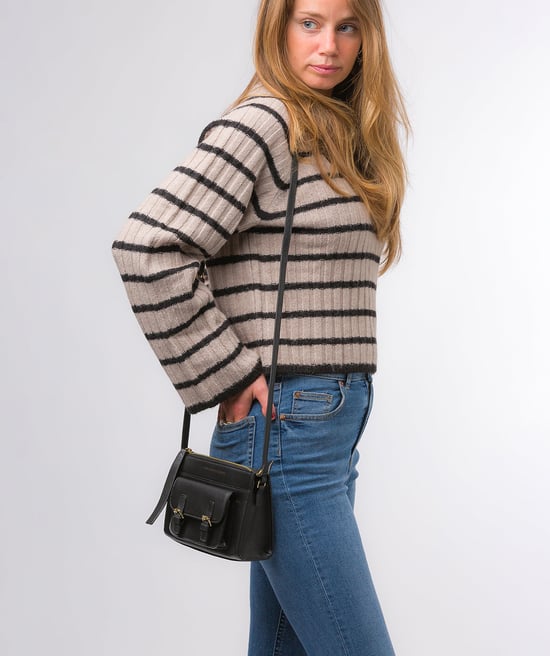 'Monica' Black Nappa Leather Cross Body Bag