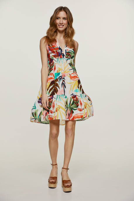 Ecru Leaf Print Sleeveless Dress