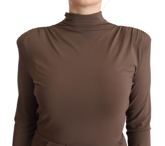 Patrizia Pepe Damen Braunes Acetat Langarm-Turtleneck Etuikleid - Image 3