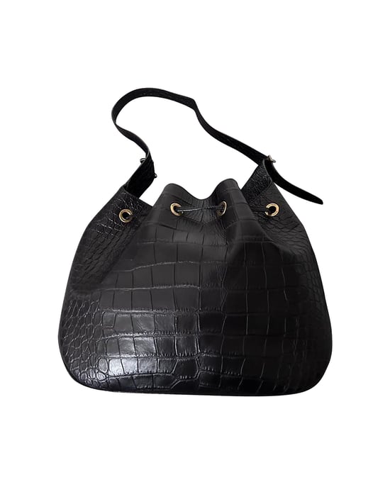 Saint Laurent Medium Paris VII Hobo Tasche mit Krokodilprägung aus schwarzem Leder - Image 3