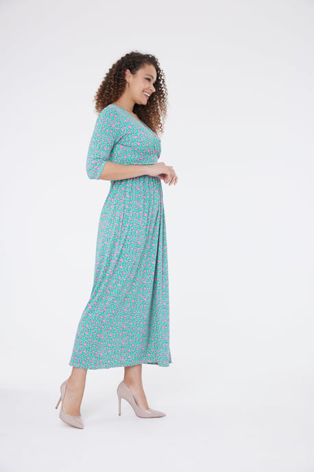 Sonia Ditsy Floral Dress - Green/Pink