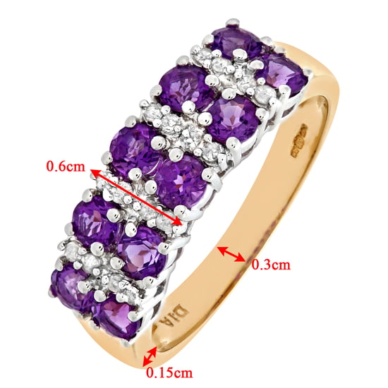 9ct Yellow Gold Ladies Diamond and Amethyst Ring