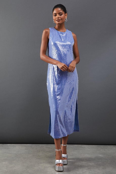 Sleeveless Sequin Midi Column Dress