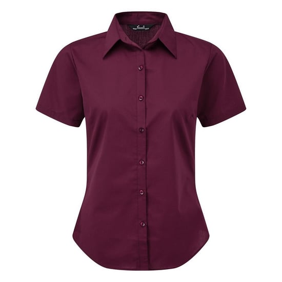 Premier Damen Kurzarm Popeline Bluse / Arbeitshemd (Aubergine) - Image 1
