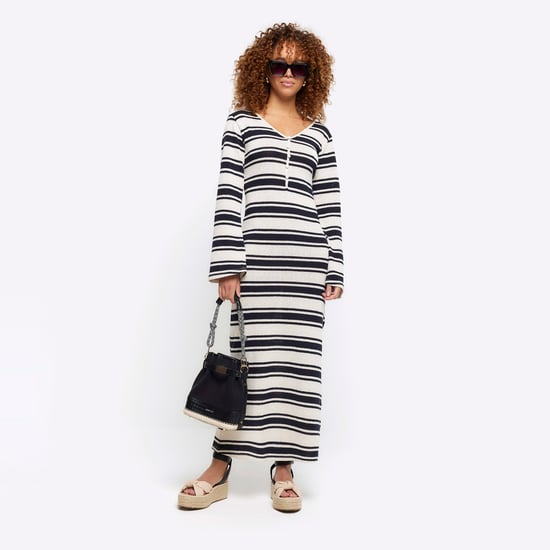 River Island Womens Bodycon Maxi Dress Navy Crochet Stripe
