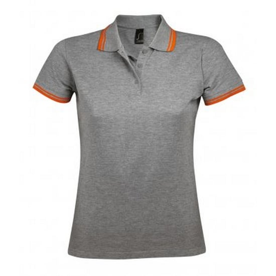 SOLS Womens/Ladies Pasadena Tipped Short Sleeve Pique Polo Shirt (Grau meliert/Orange) - Image 1