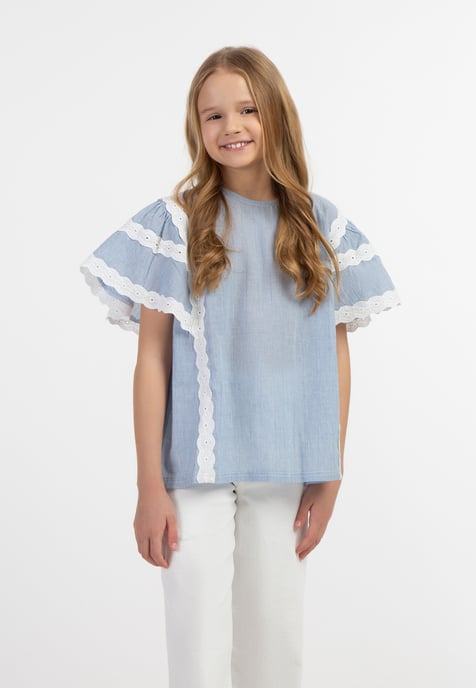 Dreimaster Blusenshirt Mädchen Hellblaue Dünne Streifen - Image 3