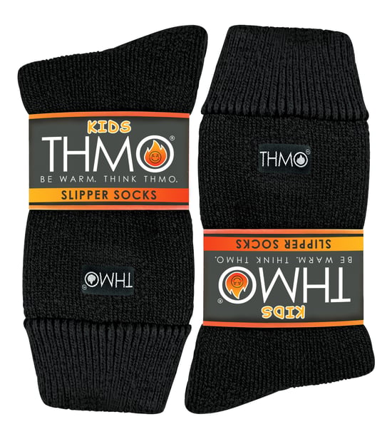 Kids Indoor Slipper Socken mit Greifern | THMO | Thick & Warm Comfort Loose Top Non Slip Thermal Socks - Black - Image 2