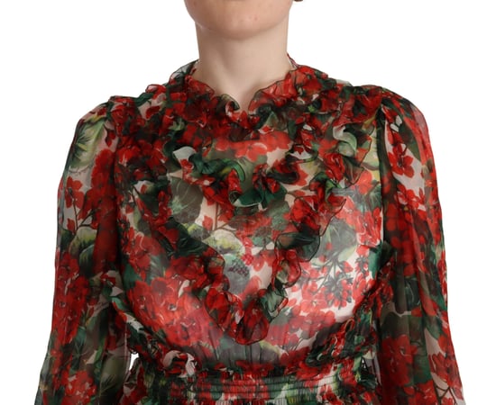Dolce & Gabbana Damen Multicolor Rotes Blüten-Seiden-Langes Maxi-Kleid - Image 4