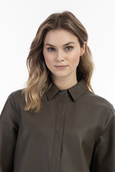 Dreimaster Lederhemd Damen Taupe - Image 5