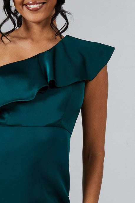 Ruffle Detail One Shoulder Satin Bridemaids Dress