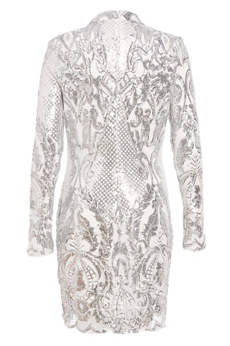 White and Silver Sequin Bodycon Dress