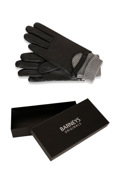 Barneys Originals Gift Boxed Real Leather Gloves with Grey Knit Cuff