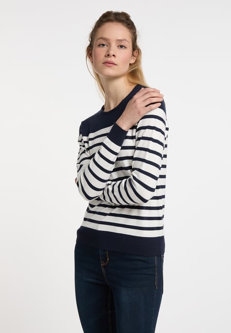 Dreimaster Strickpullover Damen Marine Wollweiss - Image 2