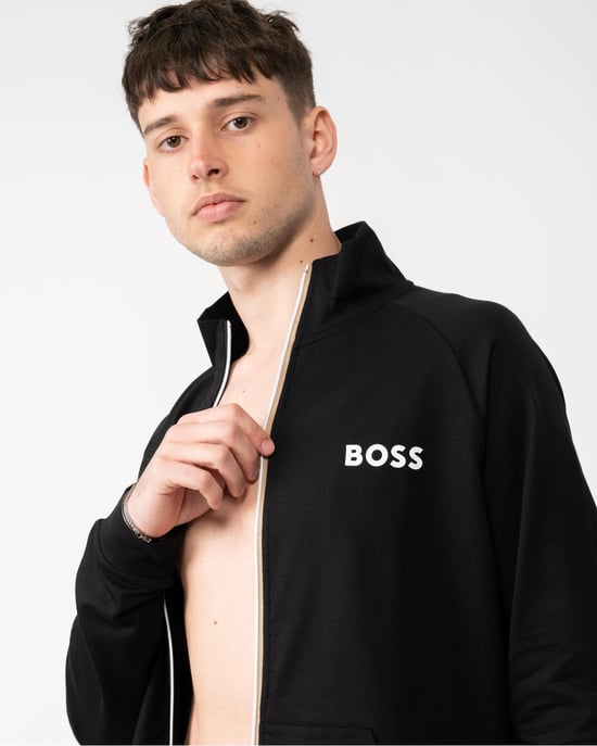 BOSS Orange Authentic Mens Loungewear Track Jacket in French Terry with Logo Detail