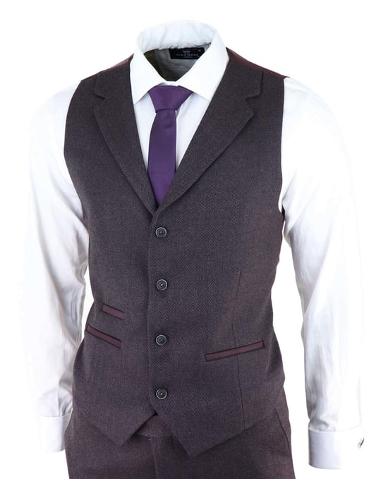 Herren Lila Pflaume 3-teiliger Tweed Fischgrätanzug Peaky Blinders Klassisch Maßgeschneidert - Image 4