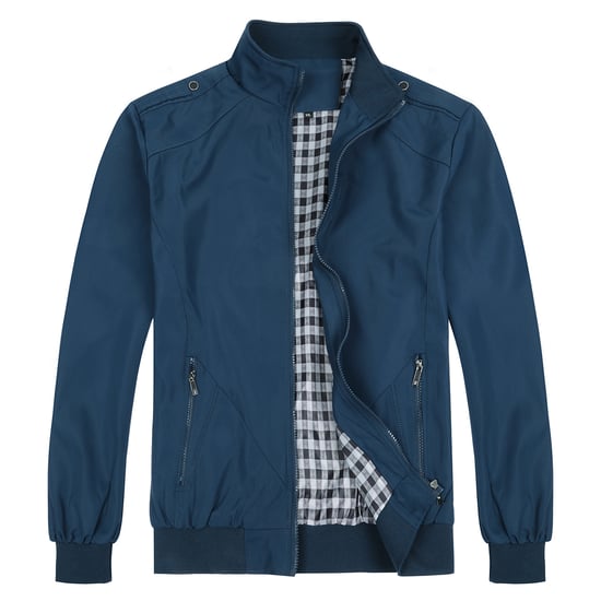 Men's Bomber Jacket with Stand-Up Collar, Transitional Jacket for Autumn, Casual Sports Jacket Blue