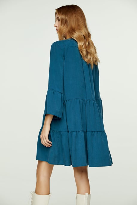 Dark Petrol Tencel Gathered Seams Dress