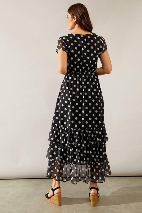 Spot Print Chiffon Ruffle Frill Maxi Dress - Image 3