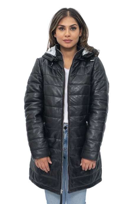 Womens Leather Puffer Parka Jacket-Andria