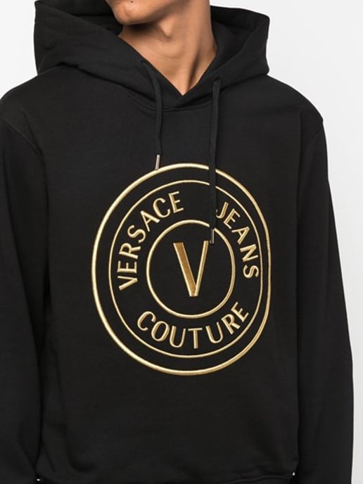 Versace Jeans Schwarzes Baumwoll-Logo Details Hoodie Sweatshirt - Image 3