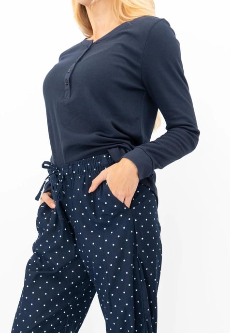 GAP Damen Pyjama Flanell Schlaf Set in Navy Polka Dot - Image 4