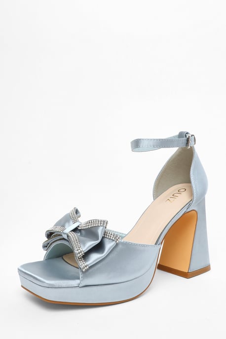 Blue Satin Bow Front Platform Heeled Sandals