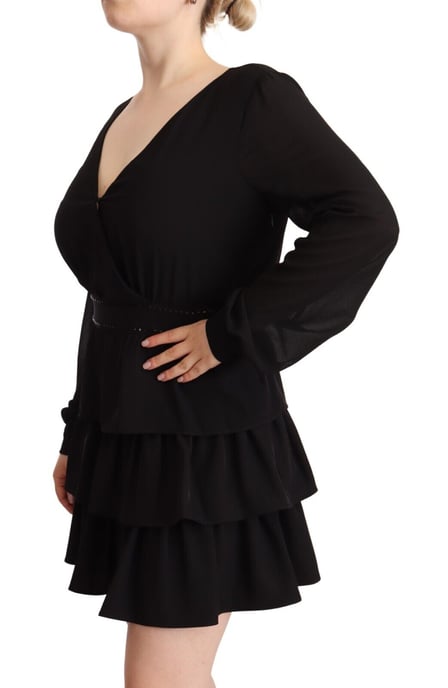 Liu Jo Damen Schwarzes Polyester Langarm V-Ausschnitt Mini A-Linien Kleid - Image 2