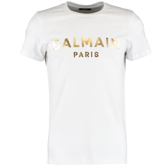 Balmain Paris Gold Branded Logo White T-Shirt - Image 1