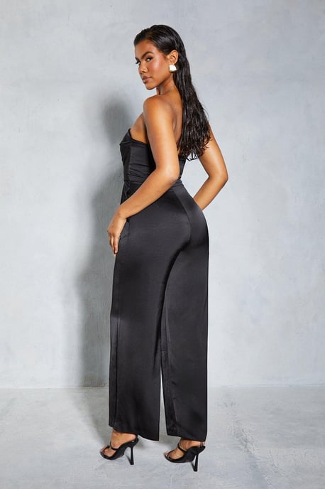 Satin Bandeau Ruched Bust Straight Leg Jumpsuit - Image 3