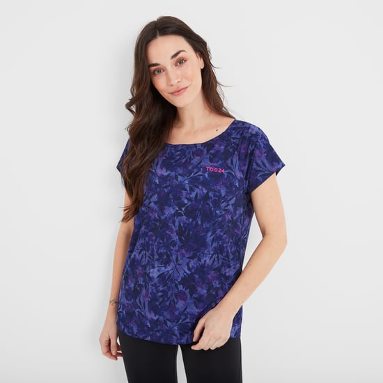 Halsam Womens Tech T-Shirt Ink Navy Leaf Print