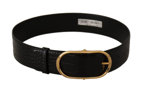 Dolce & Gabbana Women's Black Embossed Leather Gold Tone Metal Buckle Belt