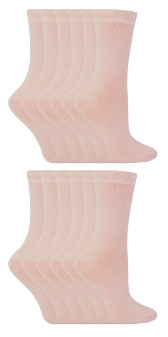 12 Paar Multipack Kinder Baumwolle bunte Casual Socken | Socken Snob | Plain Kleid Socken für Jungen & Mädchen - Hellrosa - Image 1