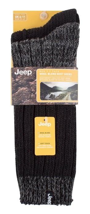 Herren Wolle Wandern Socken | Jeep | Heavyweight gerippt Kabel stricken Wolle Mischung Boot Socken | Atmungsaktive Outdoor-Socken - Schwarz / Charcoal - Image 2