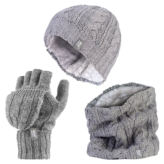 Heat Holders - Womens Thermal Winter Fleece Mütze, Halswärmer und Converter Handschuhe Set - Hellgrau - Image 1