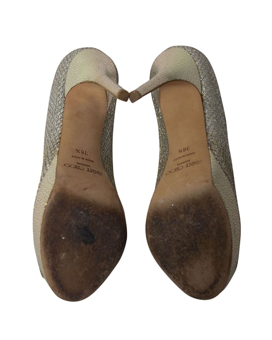 Jimmy Choo Dahlia Plateaupumps mit Peeptoe aus silbernem Glitzer - Image 5