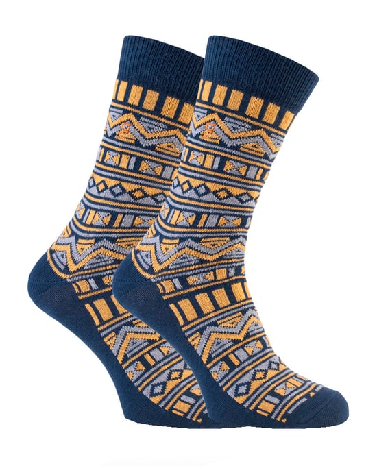 Farah - 2 Paar Herren Funky Vintage gemustert bunte dicke Baumwolle Crew Socken - FVS008NVY - Image 1