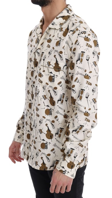 Dolce & Gabbana Weißes Seidenhemd mit JAZZ-Motivdruck - Image 2