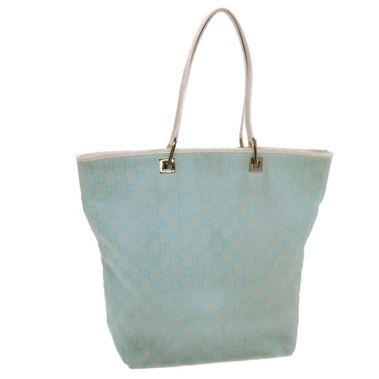 GUCCI GG Canvas Tote Bag Hellblau Weiß Auth 50181 - Image 6