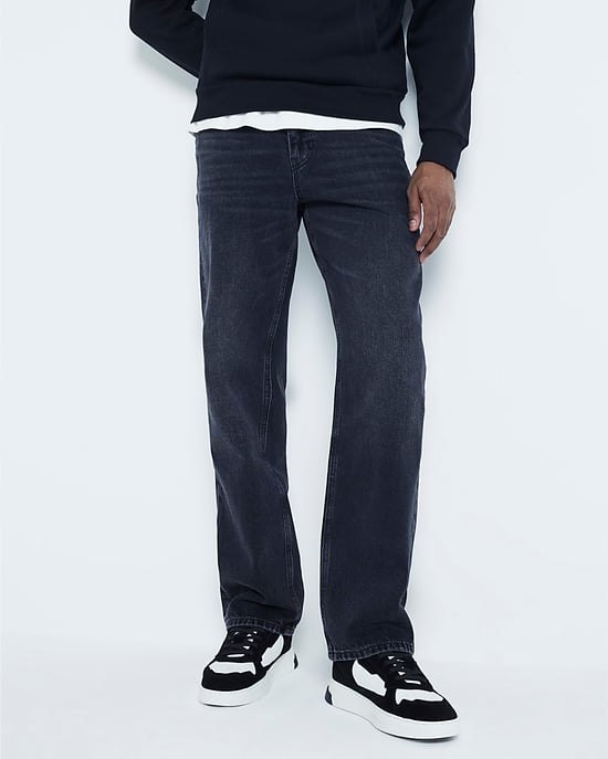 River Island Mens Loose Fit Jeans Washed Black