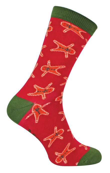 Lebkuchenmänner Socken | Herr Heron | Atmungsaktive Neuheit Fun Design Crazy Crew Funky Bambus Socken | Weihnachtsgeschenk für Ihn - Lebkuchenmänner (Dunkelrot) - Image 1