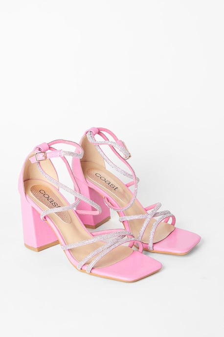 Tammy Block Heel Square Toe Diamanate Strappy Heeled Sandals